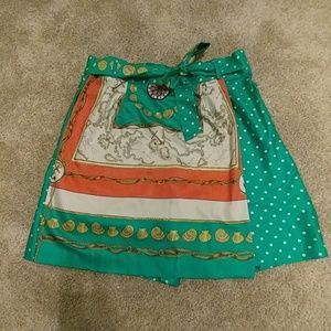 Teal polka dot Italian map print tie waist skort
